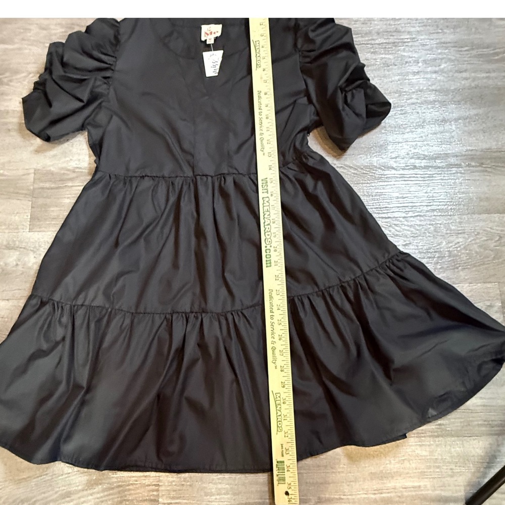 So Me Black Puff Sleeve Tiered Babydoll Mini Dress NWT Size Medium - Picture 2 of 7